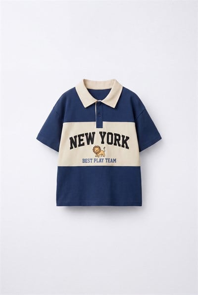 Erkek Çocuk Pamuklu Polo Yaka New York Baskılı T-shirt