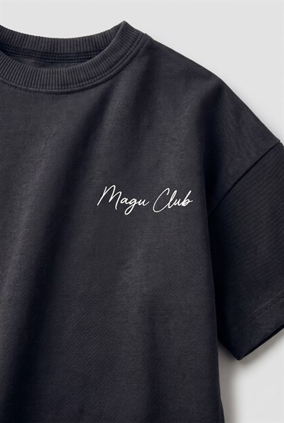 Unisex Çocuk Pamuklu Antrasit Magu Club T-shirt Şort Takım