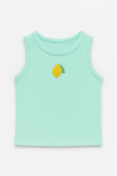 Kız Çocuk Pamuklu  Ribana Limon Nakışlı T-shirt