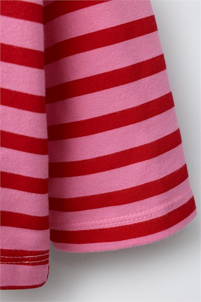 Kız Çocuk Pamuklu Polo Yaka Pembe Çizgili Sweatshirt