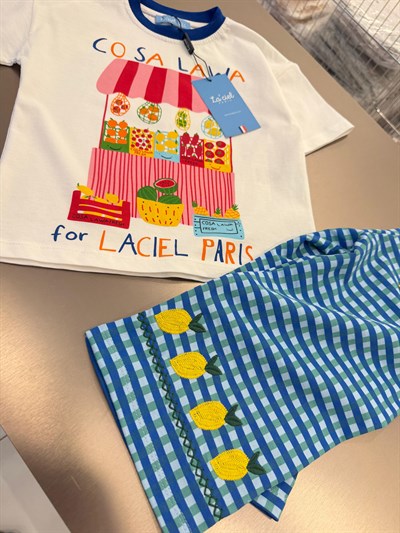 Kız Çocuk Pamuklu Baskılı T-shirt Limon Nakışlı Pantolon Takım