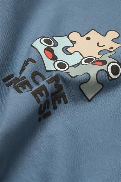 Erkek Bebek Pamuklu Mavi Puzzle Desenli Tulum