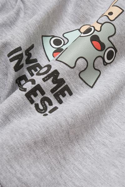 Unisex Bebek Pamuklu Gri Puzzle Desenli Tulum