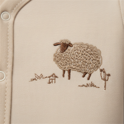 Unisex Bebek Pamuklu Bej Koyun Desenli 2li Tulum Seti - Magu Organik Koleksiyon