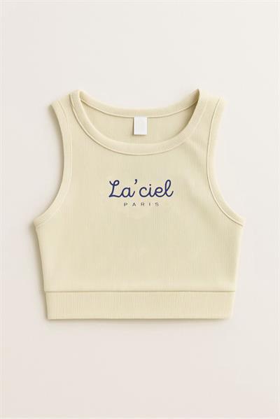 Kız Çocuk Pamuklu Laciel Yazılı Ribana Atlet Crop Top - Yazlık Basic Tasarım