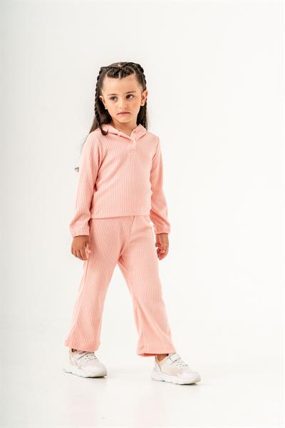 Kız Çocuk Pamuklu  Kapüşonlu Ribana Sweat ve Tayt Takım 