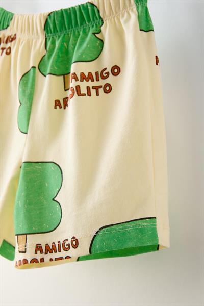 Unisex Çocuk Pamuklu Sarı Ağaç Desenli T-shirt ve Şort Takım – Yazlık 2li Set