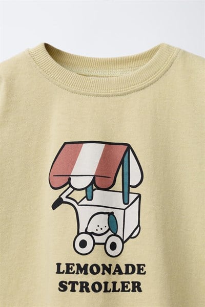 Erkek Çocuk Pamuklu Krem Limonata Arabası Baskılı T-Shirt Eşofman Takımı - Yeşil Çizgili Alt