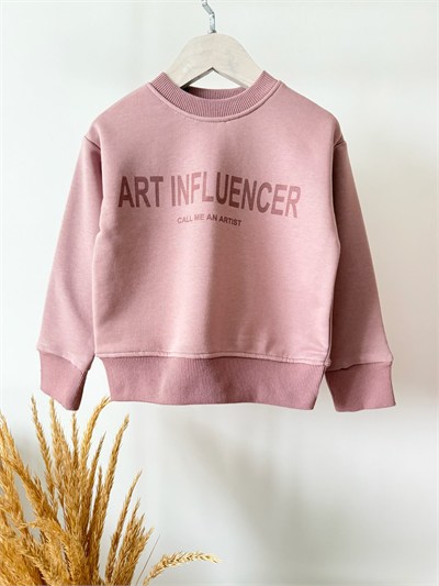 Kız Çocuk Pamuklu Pembe Sweatshirt ve Eşofman Takımı