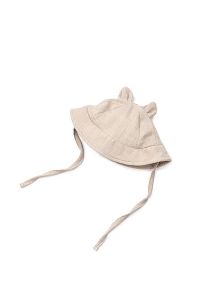 Erkek Bebek Müslin Ekru Noktalı Askılı Tulum ve Kulaklı Şapka Takımı