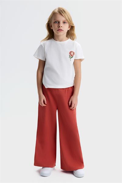 Kız Çocuk Pamuklu Kiremit Rengi Ceketli Pantolon ve T-Shirt Takım
