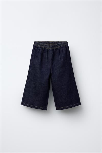 Kız Çocuk Pamuklu Lacivert Denim Bol Paça Takım - Cepli Üst