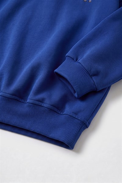 Çocuk Polo Yaka Mavi Nakış Detaylı Sweatshirt