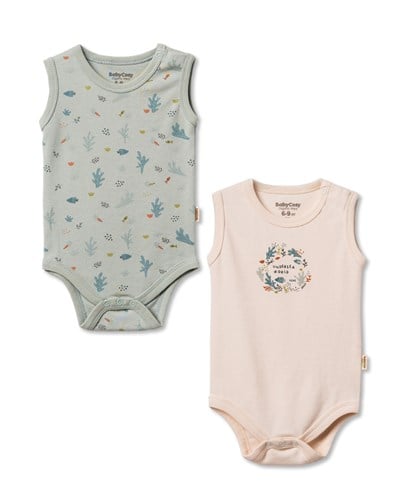 Bebek Pamuklu Deniz Desenli Kolsuz 2li Çıtçıtlı Body Seti