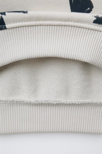 Kız Çocuk Pamuklu Krem Fiyonk Desenli Sweatshirt ve Tayt Takım