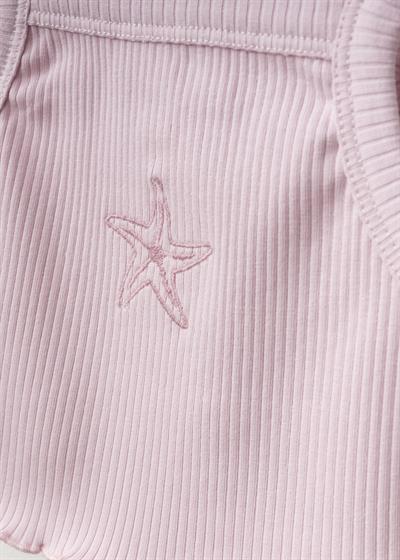 Kız Çocuk Pamuklu Pembe Deniz Yıldızı Nakışlı Crop Şort Takım - Ribana Kumaş