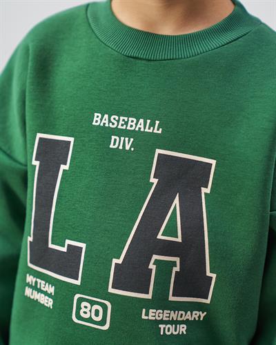 Erkek Çocuk Pamuklu Yeşil LA Baskılı Sweatshirt Eşofman Takımı - Rahat Günlük Stil