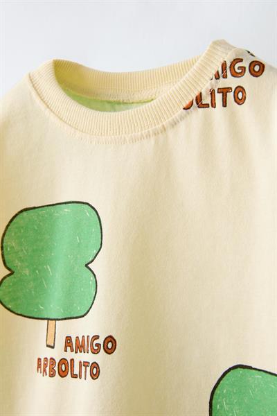 Unisex Çocuk Pamuklu Sarı Ağaç Desenli T-shirt ve Şort Takım – Yazlık 2li Set