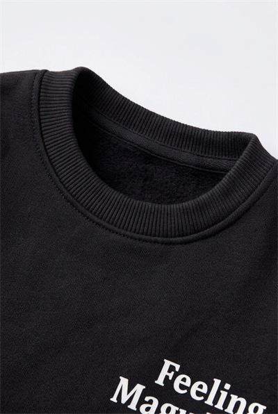 Çocuk Pamuklu Minimal Yazı Baskılı Siyah Sweatshirt