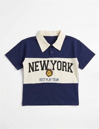 Erkek Çocuk Pamuklu Polo Yaka New York Baskılı T-shirt