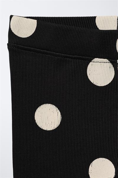 Kız Çocuk Pamuklu Siyah Puantiye Desenli Sweatshirt Tayt Alt-Üst Takım