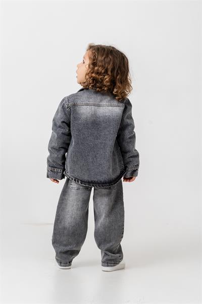 Erkek Çocuk Pamuklu Gri Denim Ceket & Pantolon Takım