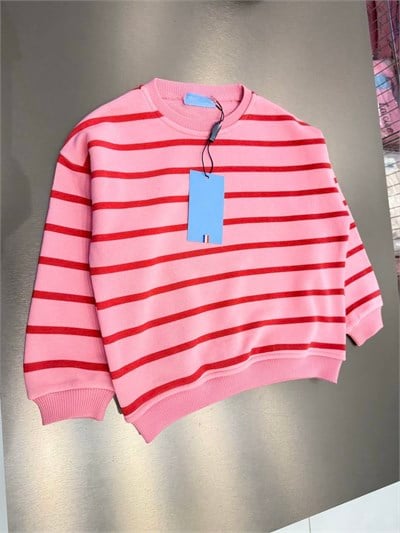 Kız Çocuk Pembe Oversize Çizgili Sweatshirt