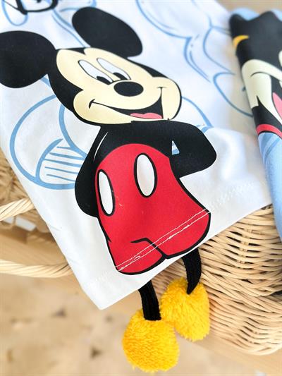 Erkek Çocuk Pamuklu Beyaz Mickey Mouse Baskılı T-shirt ve Mavi Eşofman Altı Takım