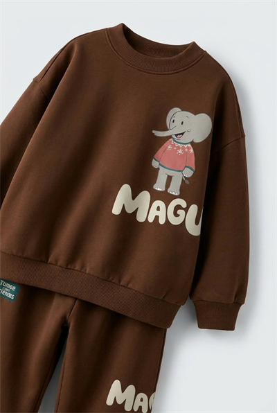 Çocuk Magu and Milo Kahverengi Sweatshirt ve Eşofman Altı Takımı