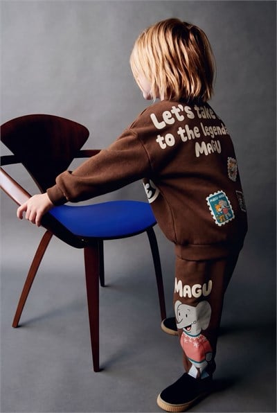 Çocuk Magu and Milo Kahverengi Sweatshirt ve Eşofman Altı Takımı