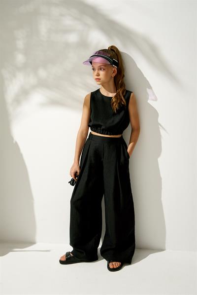 Kız Çocuk Pamuklu Kolsuz Bluz ve Bol Paça Pantolon Takım - Yazlık Şıklık