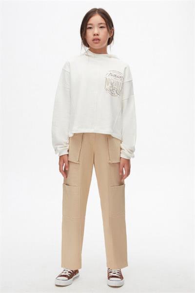 Kız Çocuk Pamuklu Baskılı Kapüşonlu Sweatshirt