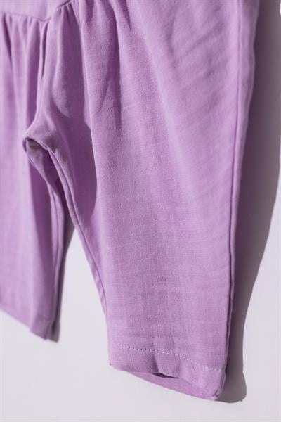 Pamuk Sevimli Ayıcık Baskılı Turuncu Kız Bebek Tişört ve Lila Pantolon İkili Takım (6-18 Ay)