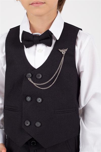 Siyah Çocuk Takım Elbise Şık Tasarım Papyonlu Yelekli Smokin