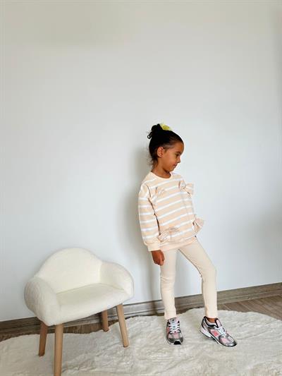 Kız Çocuk Pamuklu Sarı Çizgili Fiyonk Detaylı Sweatshirt ve Ribana Tayt Takım