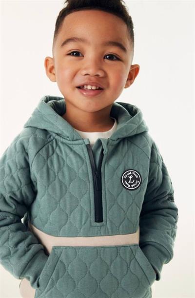 Erkek Çocuk Pamuklu Kapitone Kapüşonlu Eşofman Takımı - Yeşil Bej Renkli