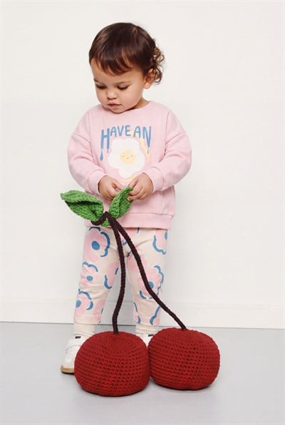 Kız Çocuk Pamuklu Çiçek Baskılı Pembe Sweatshirt ve Desenli Eşofman Takımı