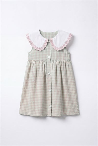 Kız Çocuk Pamuklu Pötikare Yakalı Elbise