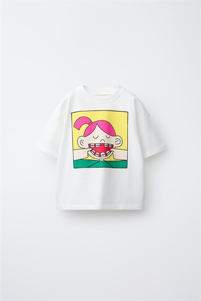 Kız Çocuk Pamuklu Beyaz Karakter Baskılı T-Shirt Şort Takım
