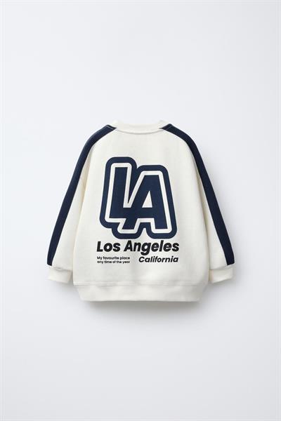 Erkek Çocuk Pamuklu Beyaz LA Baskılı Sweatshirt Eşofman Alt-Üst Takım