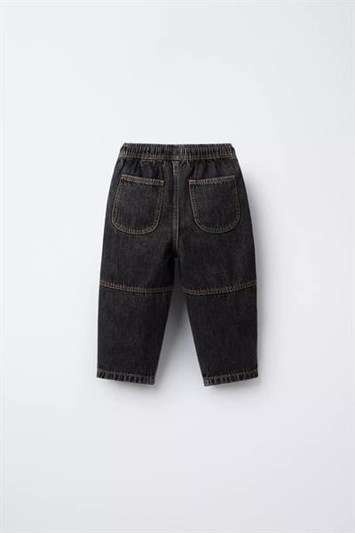 Erkek Çocuk Pamuklu Siyah Denim Jogger Pantolon – Büyük Cepli, Lastik Belli