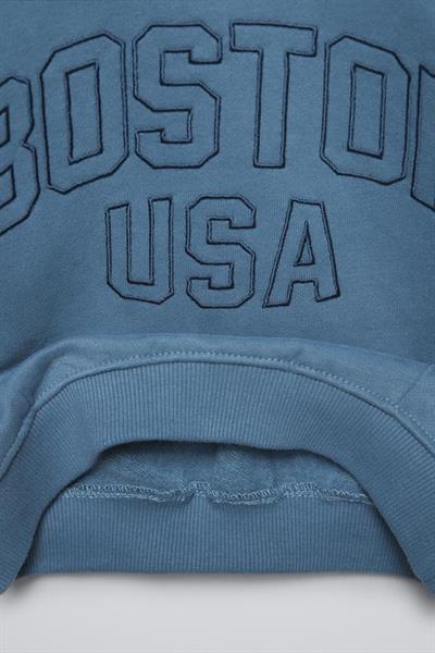 Erkek Çocuk Pamuklu Mavi Boston USA Baskılı Sweatshirt Eşofman Takım
