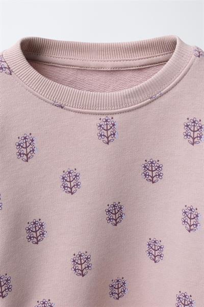 Kız Çocuk Pamuklu Lila Çiçek Desenli Sweatshirt ve Tayt Takım – Rahat Günlük Stil