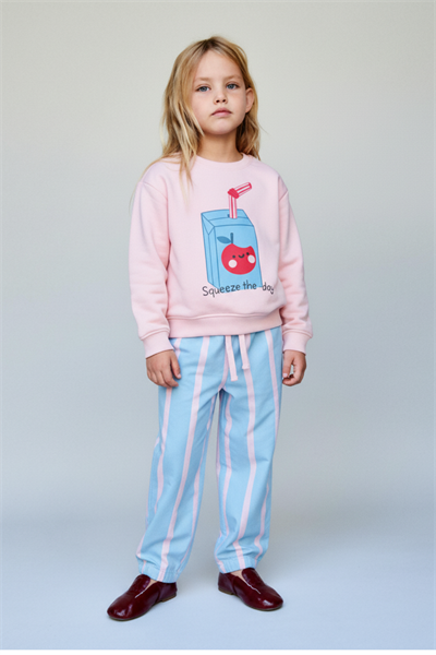 Kız Çocuk Pamuklu Pembe Squeeze The Day Baskılı Eşofman Takımı - Çizgili Alt Model