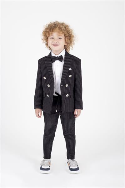 Çocuk Siyah Çizgili Smokin Takımı - 3-12 Yaş | Şık ve Rahat Özel Gün Kombini