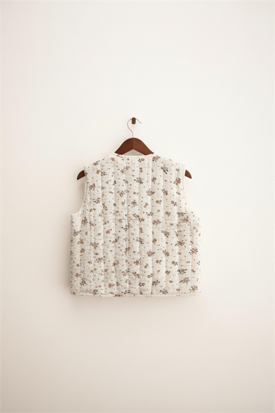 Kız Çocuk Pamuklu Krem Çiçek Desenli Bağlamalı Yelek - Yumuşak Dokulu, Astarlı Tasarım
