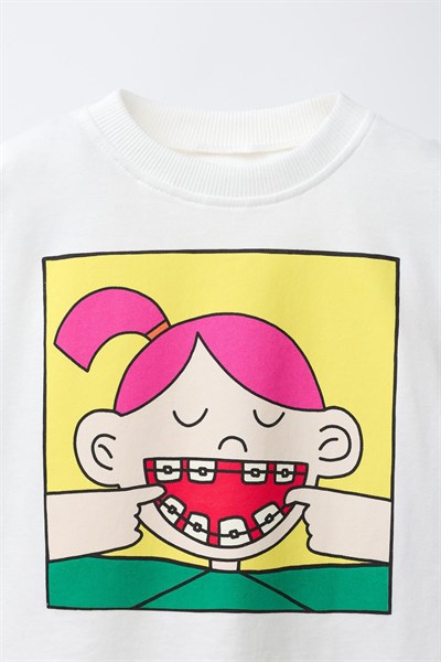 Kız Çocuk Pamuklu Beyaz Karakter Baskılı T-Shirt Şort Takım