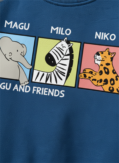 Erkek Çocuk Pamuklu Lacivert Magu and Friends Baskılı Sweatshirt Eşofman Takımı