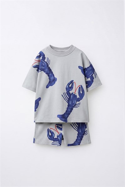 Erkek Çocuk Pamuklu Istakoz Desenli T-shirt Şort Takım