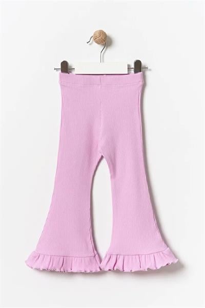 Kız Çocuk Pamuklu 3lü Lila Yeşil Gri Fırfır Paçalı Ribana Tayt Seti – Esnek Rahat Kalıp